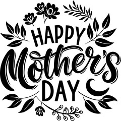 Happy mothers day calligraphy, floral text on white background