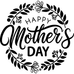 Happy mothers day calligraphy, floral text on white background