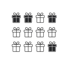set of gift boxes black silhouette icons isolated on white background