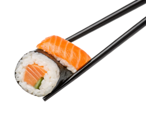 Delicious salmon sushi roll isolated on a white background ai generated png