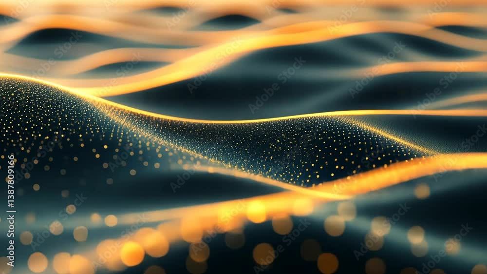 Poster exploring big data through abstract wave patterns and golden hues generative ai
