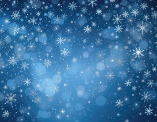 Fototapeta premium Falling Snowflakes and Bokeh Lights on a Festive Blue Background