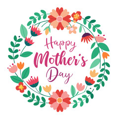 Happy mothers day calligraphy, floral text on white background