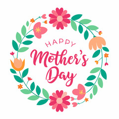 Happy mothers day calligraphy, floral text on white background