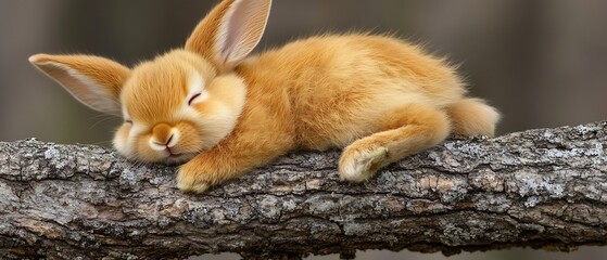 Obraz premium Sleepy Bunny on Branch Outdoors