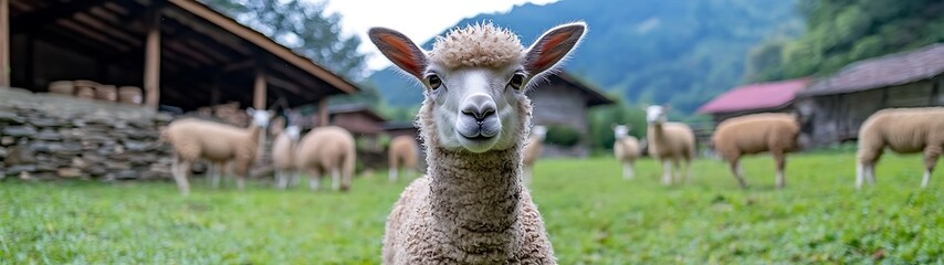 Obraz premium Sheep in a Mountain Farm