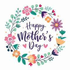 Happy mothers day calligraphy, floral text on white background