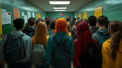 Fototapeta premium Students hallway school corridor back.