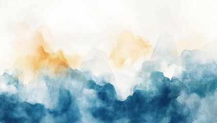 Fototapeta premium serene abstract watercolor painting featuring soft, flowing mountains in shades of blue and orange. gentle hues create calming atmosphere, perfect for enhancing any space