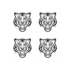 Fototapeta premium tiger head vector illustration black silhouette icons isolated on white background