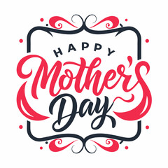 Happy mothers day calligraphy, floral text on white background