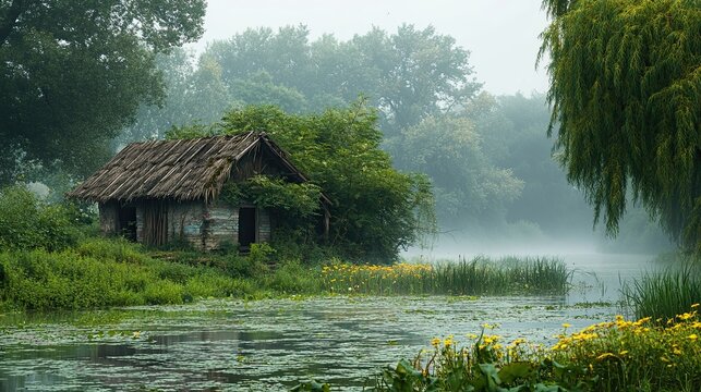 The floodplain of the Zagyva River in summer with forests_fields, generate AI