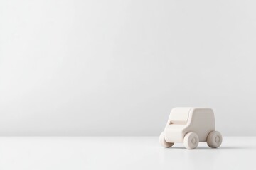 Minimalist cream-colored toy car on a plain white background.  A simple, clean design