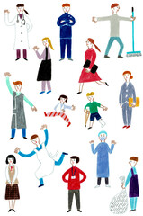 手描きイラスト　病院スタッフと患者