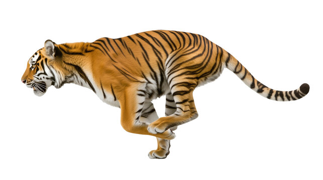 A tiger is running isolated on white or transparent background, png clipart