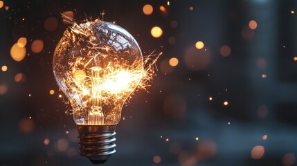 Creative burst: Lightbulb exploding with sparking energy, symbolizing innovation