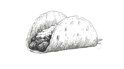 Obraz premium Sketch of a taco filled with ingredients, artistic illustration highlighting Mexican cuisine and flavorful dishes