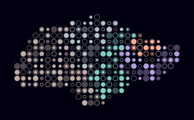 Singapore, shape of the country built of colored cells. Digital style map of Singapore on dark background. Large size circle blocks. Awesome vector illustration.