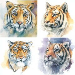 Artistic tiger illustrations in four styles