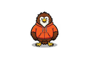 Charming Cartoon eagle in Orange Hoodie: Playful Bird Illustration for Children's Designs and Engaging Graphic Content