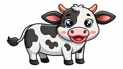 Fototapeta premium Adorable Kawaii Cow Coloring Page: Black & White Smiling Cow Illustration for Artists