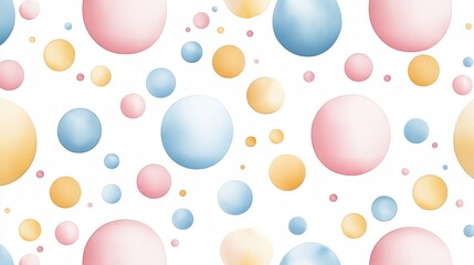 Watercolor pastel rainbow geometric circle dot shape simple repeat seamless pattern. Seamless border of pink, blue, yellow polka dots. Multicolored circle in soft pastel colors.
