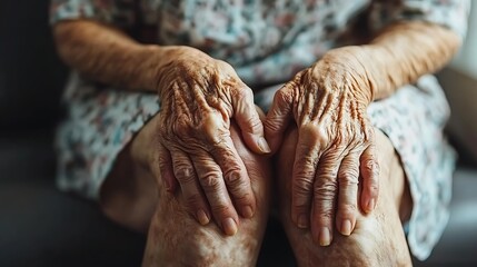 Elderly womans hands with closeup.