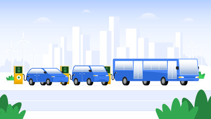 Electric Vehicle Charging Station Vector Illustration. EV Charger, Eco-Friendly Transport, Renewable Energy Concept.
