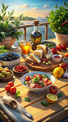 Fototapeta premium Mediterranean Delight: Fresh and Healthy Coastal Cuisine