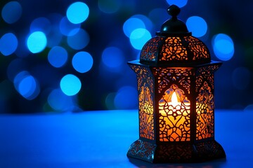 Ramadan Lantern, Night Scene, Blue Bokeh