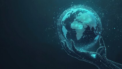 Obraz premium A digital rendering of a hand holding the world in space