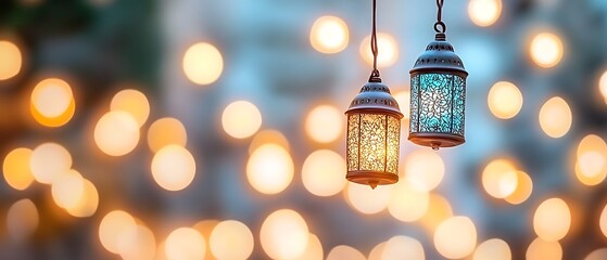 Ramadan lanterns glow at dusk