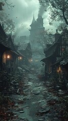 Obraz premium Misty forest path background image
