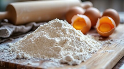 Baking ingredients ready for pastry preparation, a homely culinary scene