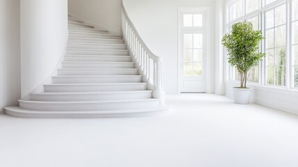 Elegant white staircase in a spacious hallway