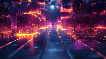 Fototapeta premium Glowing digital cubes in futuristic space create vibrant, immersive scene