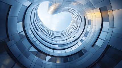 Naklejka premium Futuristic architectural tower with twisting facade and glass panels