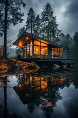 Fototapeta premium Modern house tranquil evening scene