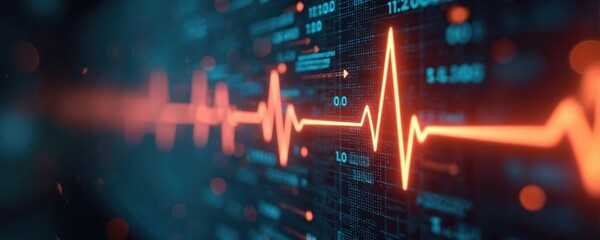 Obraz premium Digital representation heartbeat line transforms into AI code. Advanced AI tech monitors patient health and heart. Innovation in cardiology medicine, intelligent diagnostic tech.