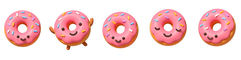 Donut Delight: A charming array of pink donuts with vibrant sprinkles, each adorned with a cheerful face, creating a delightful visual treat that sparks joy and sweetness.