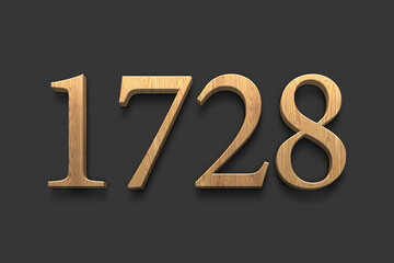 3D wooden logo of number 1728 on dark grey background.
