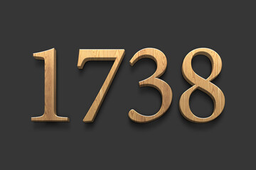 3D wooden logo of number 1738 on dark grey background.