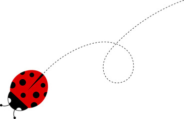 Cute ladybug cartoon icon. ladybug characters collection. Cute Ladybird with dotted path. Ladybugs flying on dotted route. Insects group. Vector illustration isolated on white. © Volodymyr