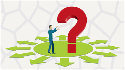 Man with difficult choice. Dimension 16:9. Vector illustration.
