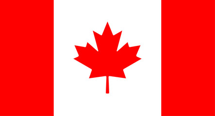The flag of Canada. Flat flag of Canada. Red and white flag. Flag for printing. A red maple leaf on a white background.
