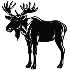 Adobe IllustratorVector silhouette moose with fir trees - animal in nature Norway and Sweden - Creative Design Element Artwork