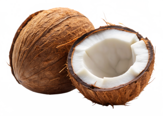  Coconut Cocos nucifera shelled, kernel meat, cracked, irregular shaped isolated on white background png