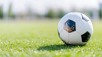 Fototapeta premium Soccer ball on a grassy field