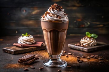 Rich Chocolate Milkshake in Tall Glass - Appetizing Dessert Photography
