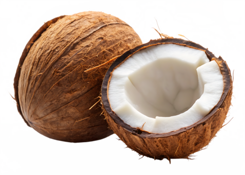  Coconut Cocos nucifera shelled, kernel meat, cracked, irregular shaped isolated on white background png